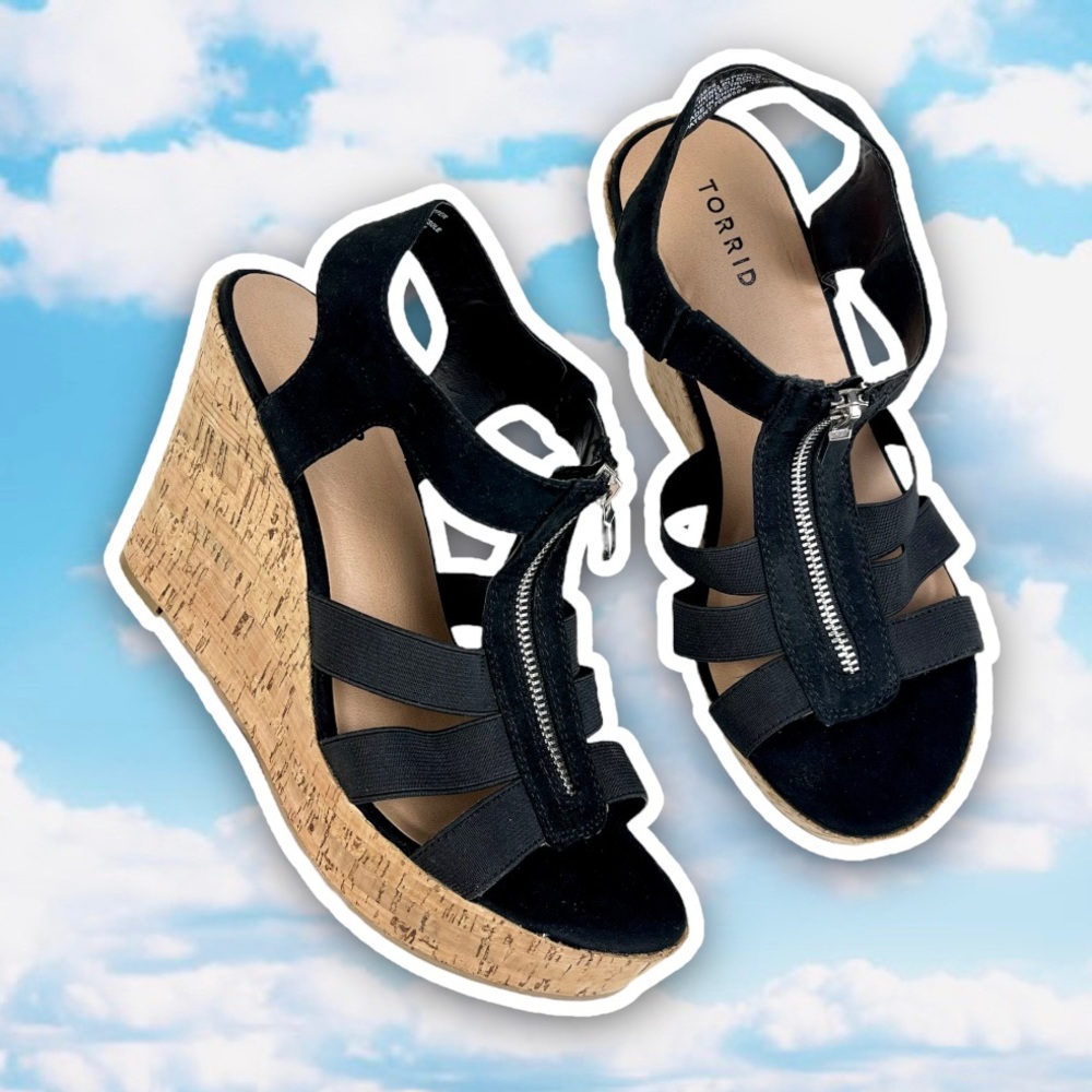 Torrid Black Wedge Sandals with Cork Heel